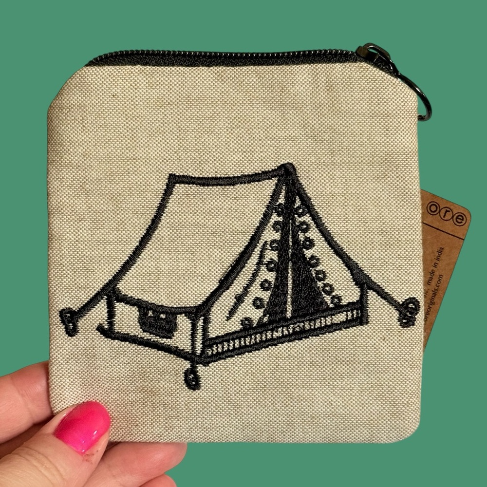 NWT Ore’Originals Canvas Embroidered Zippee Pouch Tent Camping 4.5” Coin Purse